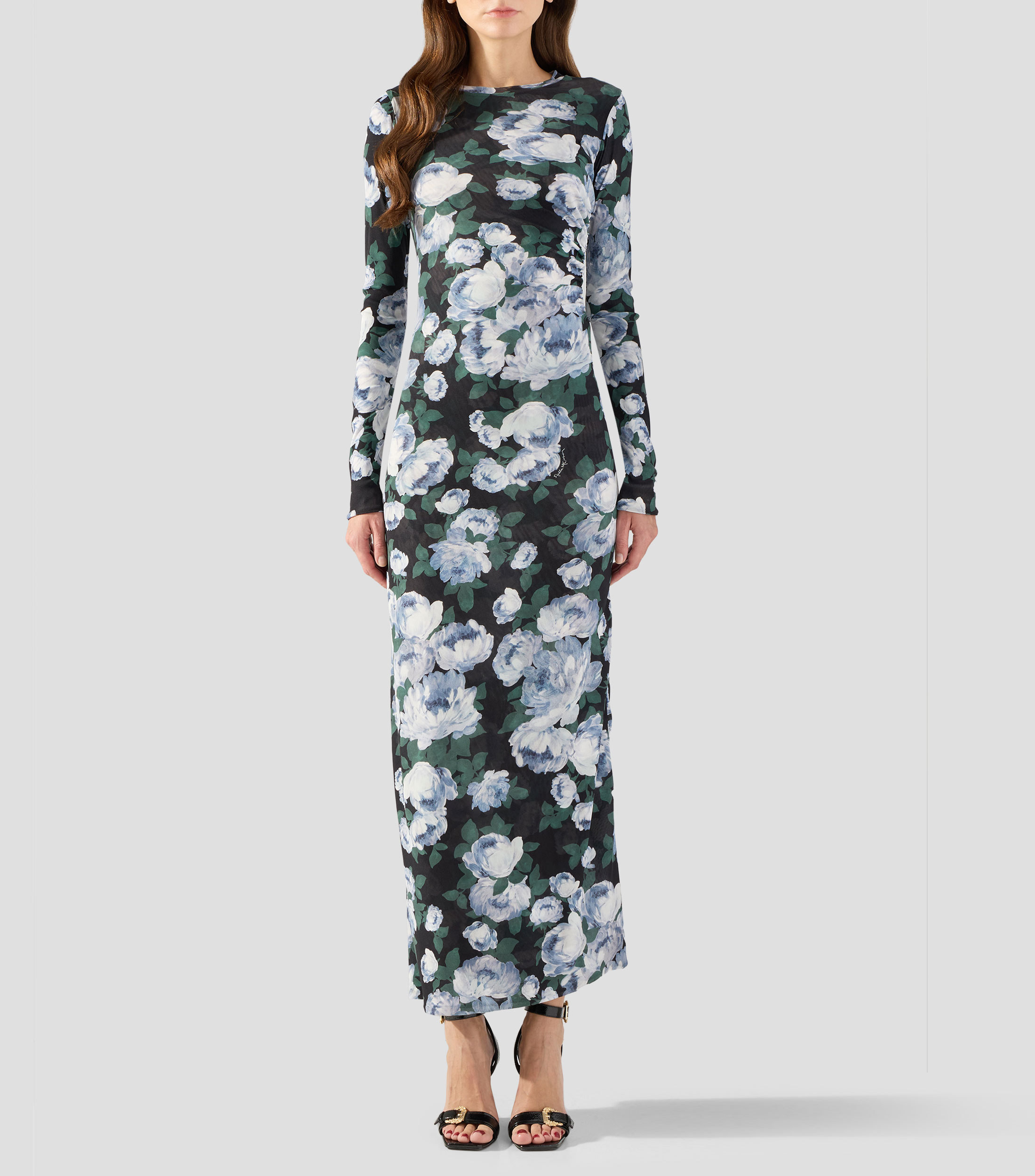 Vestido largo manga larga con estampado Mujer